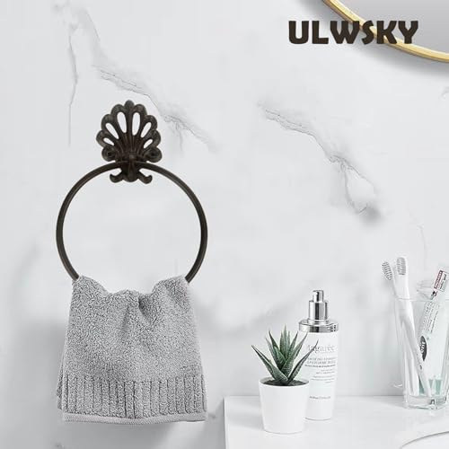 Ulwsky 2Pcs Cast Iron Towel Ring,Vintage Wall Mounted Towel Holder,Antique Wooden Door Pull Ring,Medieval Rustic Brown,For Hang Towels, Bath Towels thumb #1