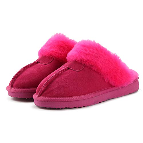 LIANGXIEW Baumwollpantoffeln,Natürliche Rose Rot Pelz Hausschuhe Mode Weibliche Winter Hausschuhe Frauen Warm Indoor Hausschuhe Qualität Weiche Wolle Lady Home Schuhe Cover