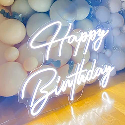 Large Happy Birthday Led Neon Sign, 28 Inches Personalized Neon Light Sign For Birthday Party Wall Decoration Bar Rave Home Decor Christmas Light Gifts(White) #TOP2