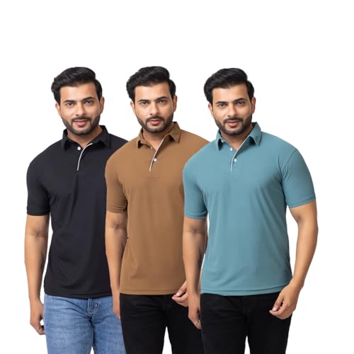 Image of HANABY Summer Wear Casual Wear Solid Polycotton Polo T-Shirt | Collar T-Shirt | Half Sleeves for Men (Pack of 3) (H-1336-Pack of 3)