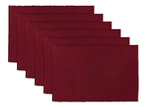 AVKA Studio 100% Cotton Ribbed Placemats - Set of 6-13 x 19 Inches - Maroon/Burgundy/Dark Red - Everyday/Fall Cloth Table Mats - Thick Construction, Washable & Reusable Cloth Place Mats