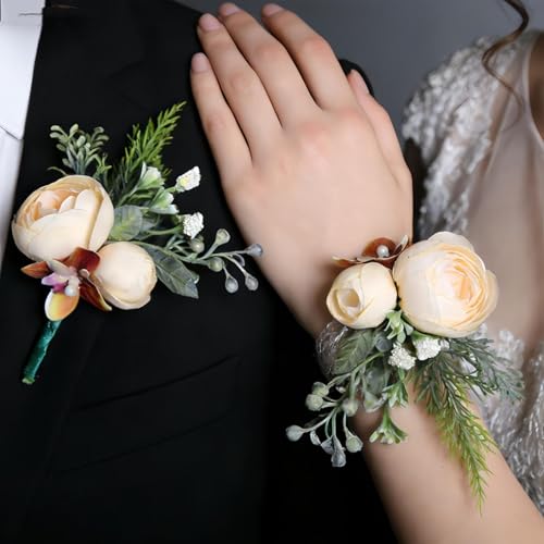 Pulsera de flores y botón de solapa artificial para bodas y aniversarios 4