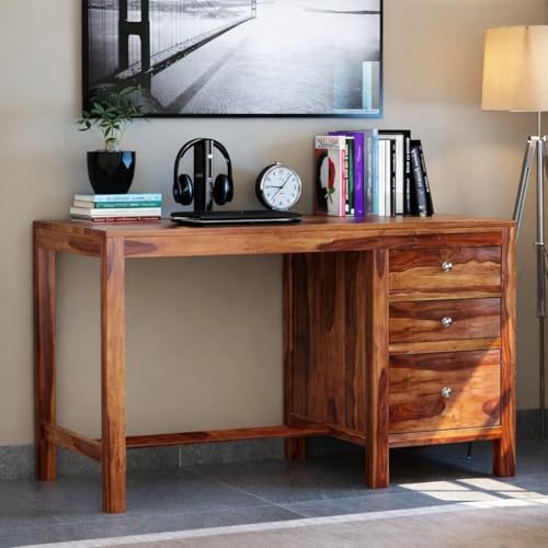 Image of Solid Sheesham Wood Study Table /Office Desk with 3 Drawers - 53 Inch Wooden Computer Table for Home Office & Students (Honey Finish)