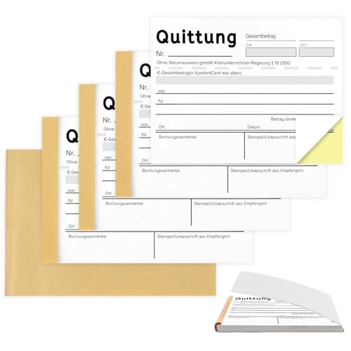 WJMY 4 Stück A6 Quer Quittungsblock mit Durchschlag, 2x40 Blatt Quittung, Rechnungsblock Kleinunternehmer, Selbstdurchschreibend, Leicht Abreißbar, für Kleinunternehmer Vereine Selbständige