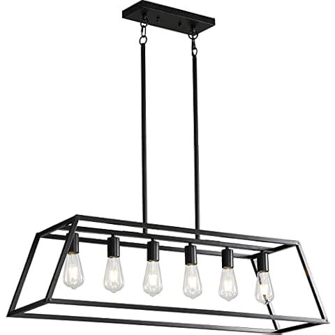 XISLTHOTSL Black Kitchen Island Lighting, 6-Light Farmhouse Chandeliers, Modern Industrial Linear Rectangle Pendant Light Fixtures for Dining Room Kitchen Bar Foyer(Metal, E26 Base) Cover