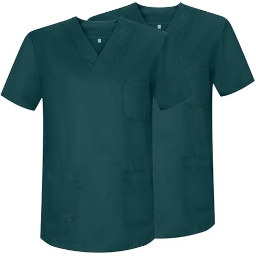 MISEMIYA - Confezione da 2 Pezzi - Casacca Sanitaria Unisex Uniformi Sanitari Uniforme Sanitarie Uniforme Mediche - Ref.817 * 2 - L, Verde Scuro, Verde Scuro, L