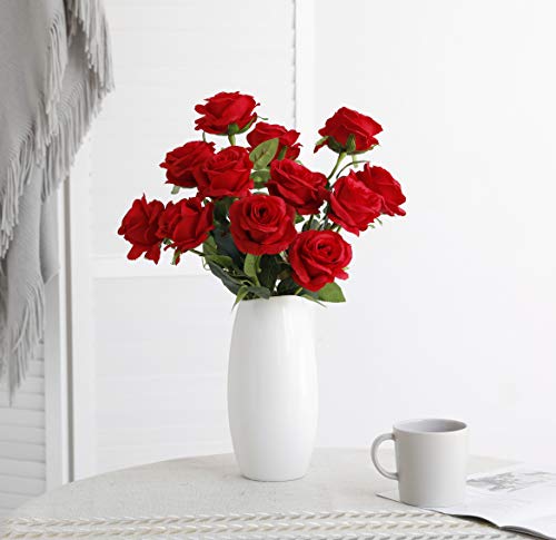 Veryhome Artificial Flowers Silk Roses Fake Bridal Wedding Bouquet For Home Garden Party Floral Decor 10 Pcs (Red Curved Stem) #TOP1