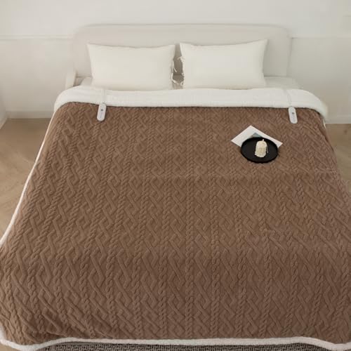 LUZARTA Electric Blanket King Size 100X90 Brown - Soft Thick Warm Sherpa Heated Blanket for Winter with Dual Control 5 Fast Heating Levels & 10hrs Auto Off Washable & ETL Certified for Bed