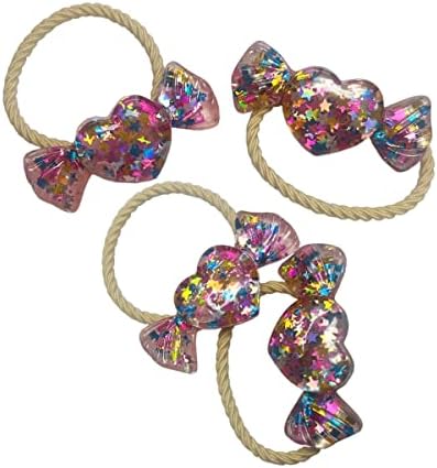 LINAYOHA 4 Pcs Candy Butterfly Ouchless Elastic Hair Ties for Toddler Girls No-metal Acrylic Glitter Sequins Hair Coils Ties for Thick and Curly Hair Ponytail Holders Hair Elastic Band Hair Styling Accessories Gift for Women Headwear for Fine, Medium Hair and Long Lasting Braids for Birthday Party