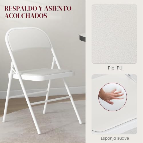 Miniatura 4 de Homcom Juego De 2 Sillas Plegables Acolchadas Con Respaldo Y Estructura De Acero, Para Salón, Comedor, Cocina, 45x46x78 Cm, Blanco
