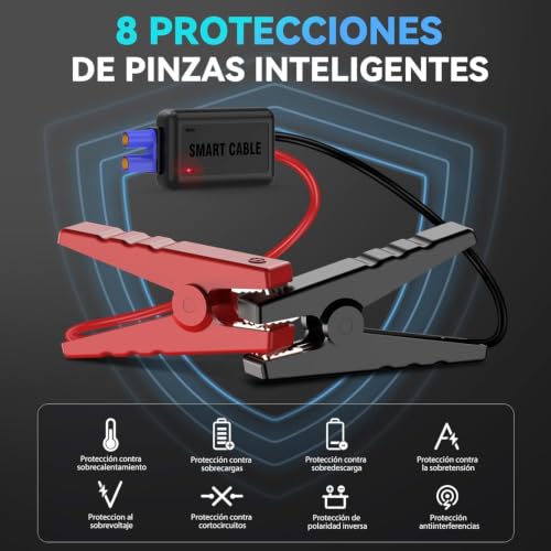 Jump starter de alta gama con clips de seguridad inteligentes y LCD 5