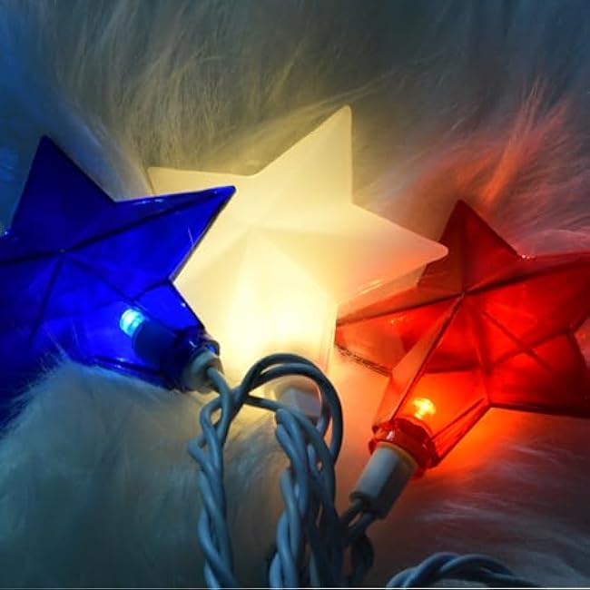 Red White Blue Stars String Lights, 8.5ft Independence Day Decoration Lights with 10 Red White Blue Lights, 4th of July Decoration String Lights Plug In for Patriotic Wedding Patio Garden Party Decor