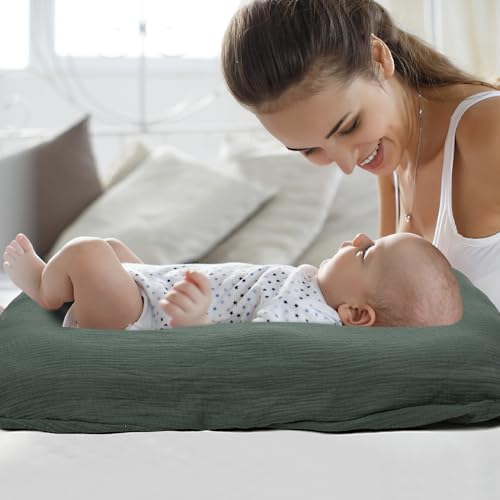 Image of Infant Support Cushion - Baby Support Cushion for Newborn, 0-24 Months, Portable Tummy Time Mat for Home and Travel, Soft Cotton, Supervised Use, Baby Essentials Gift, Lake Green(1 Cushion + 1 Cover)
