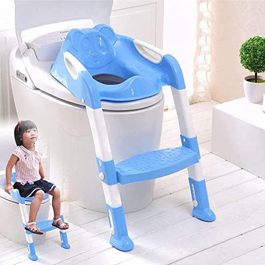 Icome Safety Adjustable Ladder Seat Chair Baby Toddler Kids Potty Training Toilet Step (Blue)