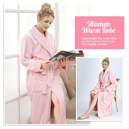 Image of Hellomamma Long Bath Robe for Womens Plush Soft Fleece Bathrobes Nightgown Ladies Pajamas Sleepwear Housecoat