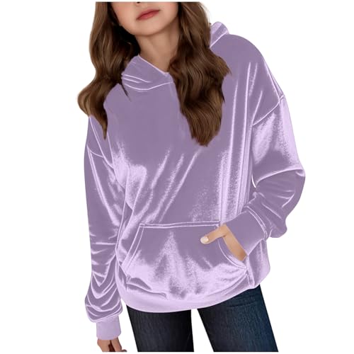 Uillui Girls Velour Hooded Sweatshirts Warm Oversized Hoodies Preppy Clothes Long Sleeve Fleece Pullover Tween Trendy Tops