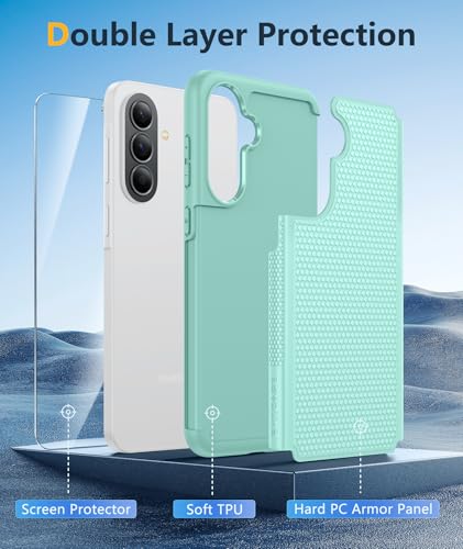 Image of FNTCASE for Galaxy A37-5G Phone Case - Samsung Military Grade Drop Protection Cases, 14ft Drop Tested, Screen Protector Included, Anti-Slip Textured, TPU+PC Dual Layer Shockproof Cover (Mint Green)