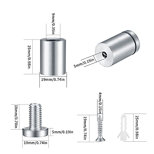 10 Stück Schilderhalter Abstandshalter Wand, Distanzhülsen Abstandschrauben Edelstahl, Werbung Schraube Glas Standoff Halter für Glas, Spiegel, Nägel Displays (10)