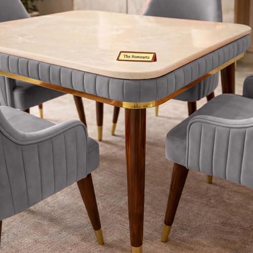 Image of Onyx Elite Modern Dining Table Set 4-Seater Modern Wooden Dining Table Set | 1 Year Warranty | Onyx Top Table with 4 Chairs (Light Gray)
