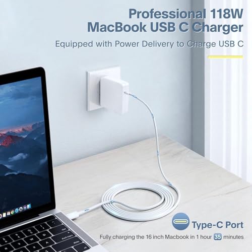 Image of Madhabi 60W USB-C Power Adapter Charger with 6.6ft Type-C to C Cable, Fast Charging Replacement for MacBook Pro 13 /14 Inch, MacBook Air, iPad Pro & USB-C Laptops