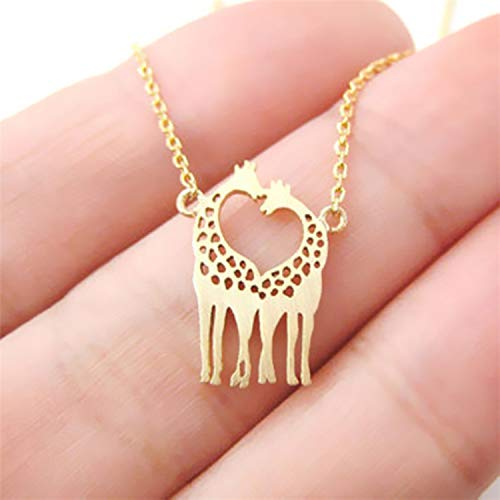 Minimalist Double Kissing Giraffes Necklace Abstract Simple Animal Pendant (gold)4