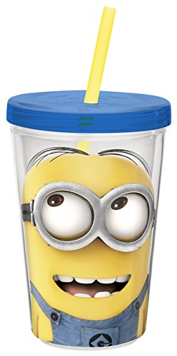 Zak! Designs Insulated Tumbler with Screw-on Lid and Straw and Despicable Me 2 Minions Graphics, BPA-free Plastic, 13-ounce