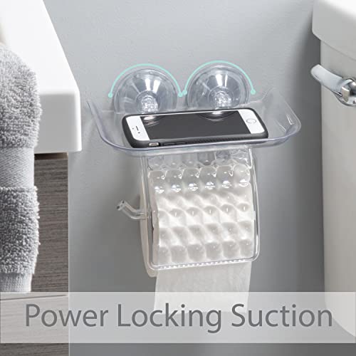 Bath Bliss Suction Cup Toilet Paper Dispenser | Power Lock Suction Mount | Phone And Wipes Holder Tray | Not Tools Required |Smooth Surfaces Only | Tile | Glass | Metal | Plastic | Bathroom | Clear #TOP1