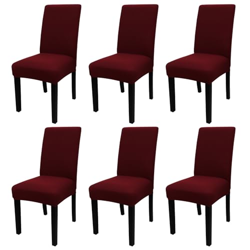 JQinHome 6 Pcs Dining Chair Slipcover,High Stretch Removable Washable Chair Seat Protector Cover for Home Party Hotel Wedding Ceremony (Burgundy)