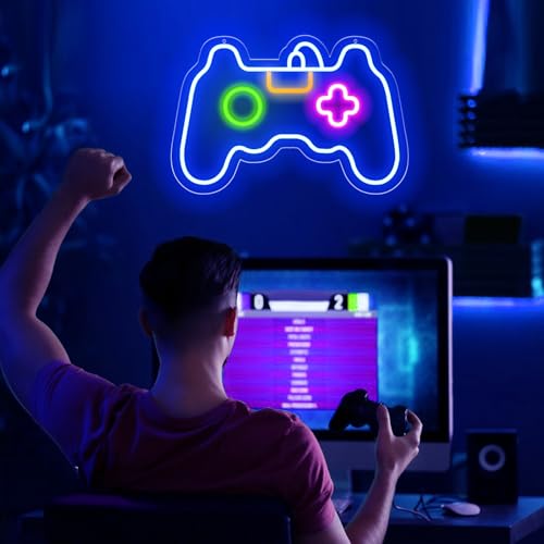 Image of Euvkysh Game Neon Sign for Gamer Room Decor, Led Dimmable Neon Signs Wall Decorations for Living Room Bedroom Gamepad Controller Shape Lights Game Room Decor, Best Gamer Gifts for Boys, Kids