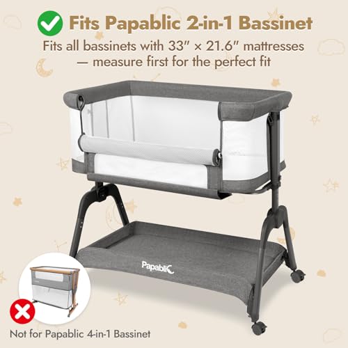 Image of Papablic Bassinet Sheets 2 Pack for 2 in 1 Breathable Mesh Baby Bassinet, 33 inch x 21.6 inch Baby Bassinet Sheets, 100% Cotton Bedside Bassinet Sheets, Soft Breathable Bassinet Mattress Sheets, Grey