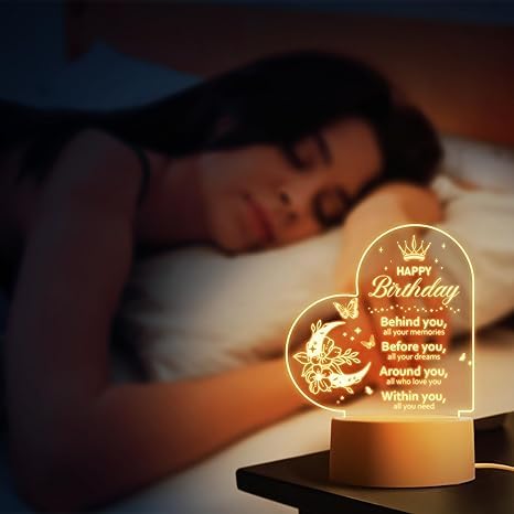 Image of Acrylic LED Night lamp Birthday Gift for Wife Husband Father Mother Son Daughter Friend Sister Brother Boyfriend Girlfriend,etc., Brown & Transparent