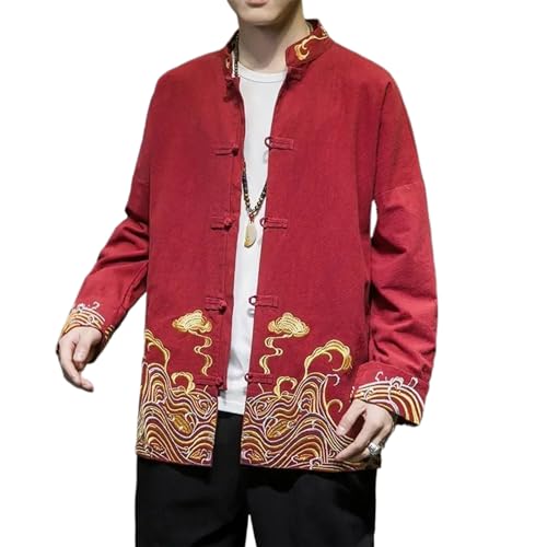 Veste Brodé Homme en Coton et Lin de Qualité Supérieure WOLONG