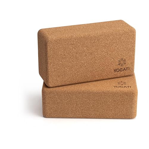 YOGATI Cork Yoga Block Set of 2| Eco-Friendly Yoga Support Block | Sustainable Natural Cork Material | Ideal for Beginners Stretching and Flexibility Training