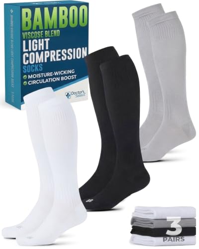 Image of Doctor's Select Bamboo Viscose Light Compression Socks for Women & Men - 3 Pairs, 8-15 mmHg Compression Socks, Knee High
