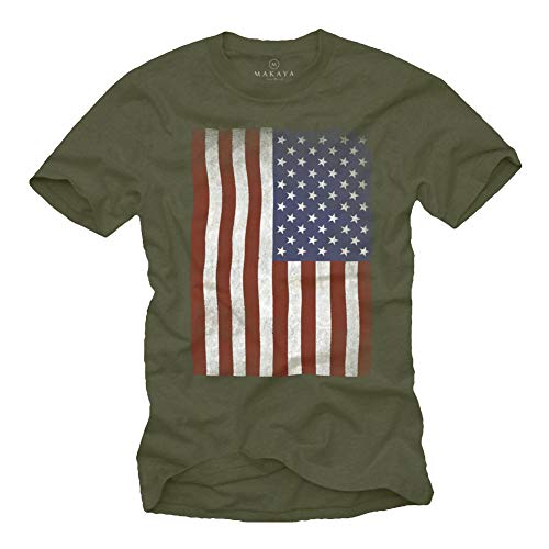 MAKAYA Camiseta con Bandera de Estados Unidos/Americana Verde M