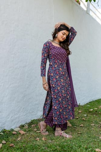 Image of GoSriKi Women's Cotton Blend Kurta with Pant & Dupatta