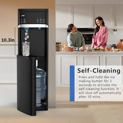 Image of IKT Self-Clean Bottom Loading Hot and Cold Water Dispenser with Ice Maker Machine for 5 Gallon Bottle 22lbs Daily Capacity Ice Full Alert Black