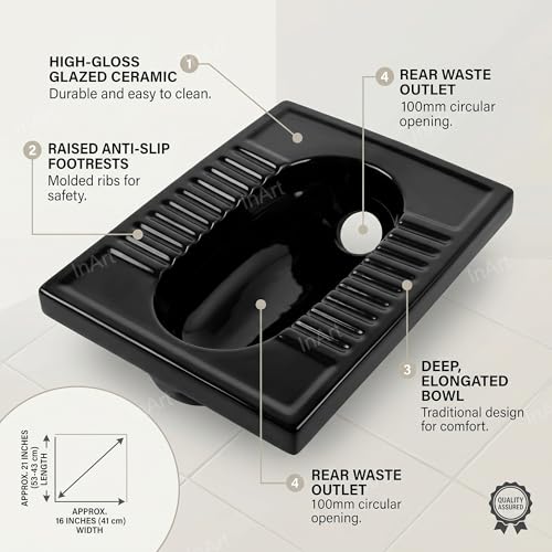 Image of InArt Ceramic Sanitary Ware Indian Toilet /Orissa Pan for Bathroom (Black, 21 Inch)