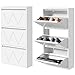 Produktbild YITAHOME 2er-Set Schuhschrank Schmal mit 3 Schubladen, Schuhkipper Metall mit Belüftungslöchern, Shoe Cabinet für Flur schuhschrank zum Hängen