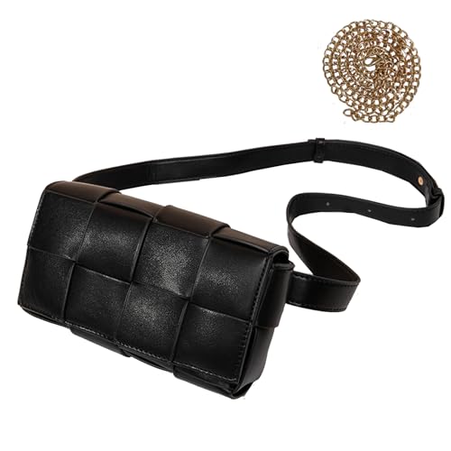 Image of Mini Woven Lether Purse Crossbody, Waist Pack Bag with Adjustable Belt, Fanny Packs Purse, Shoulder Handbags (Black)