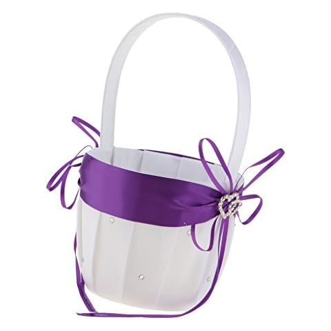 LOVIVER Satin Flower Girl Basket with Bowknot Cover