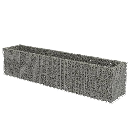 vidaXL Gabion Raised Bed - Rectangular Galvanised Steel Stone Basket Silver 450x90x100cm | Garden, Patio Planter for Flowers & Plants