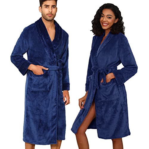 Girlpal Albornoz Unisex para Mujer y Hombre, Tacto Suave con Excelente Absorción, Baño Túnica con Cinturón, Bolsillos, Ducha, Bata Suave, Toalla Blanco M Cover
