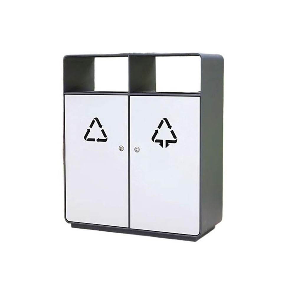 Outdoor Trash Can, Outdoor Double Bin Rubbish Commercial Public Areas Metal Trash Can(Black)
