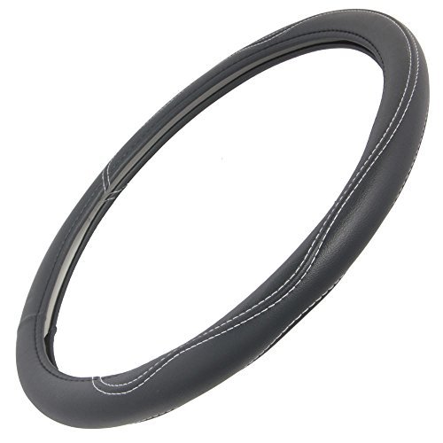 Motor Trend Ergonomic Leather Grip Truck Steering Wheel Cover for Big Rigs Semi Trailers - Large Size (18 Inch) for Long Hauls/Long Drives (Black)