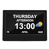 KIMISS Orologio Calendario Digitale Display Auto Dimmerabile da 7 Pollici con Riproduzione USB per Anziani 12 Allarmi Personalizzati Promemoria Funzione di Memoria (Spina europea)