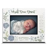 BELLA BUSTA-Personalize -Baptism, Dedication, Confirmation, First Communion Theme Picture Frame-Keepsake from Godparents, Friends, Family-UV Print Frame (Blue (5x7 Horizontal))