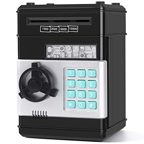 KMiKE Electronic Piggy Bank for Kids Cash Coin Cartoon ATM Money Saver Coin Bank for Kids with Password Great Gift Toy for Kids Children (Black)