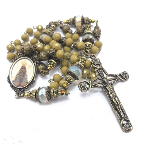 Terço Cristal Nossa Senhora Aparecida Contas Mostarda OV