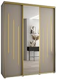 ABIKSMEBLE Dakota 9 Armario de Tres Puertas Correderas con Espejo,2x190x60cm - Cachemira Oro